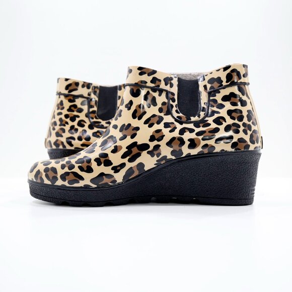 Sperry Top-Sider Brown Cheetah Print Rubber 2" Wedge Heel Short Rain Boots - 10 - Picture 5 of 7